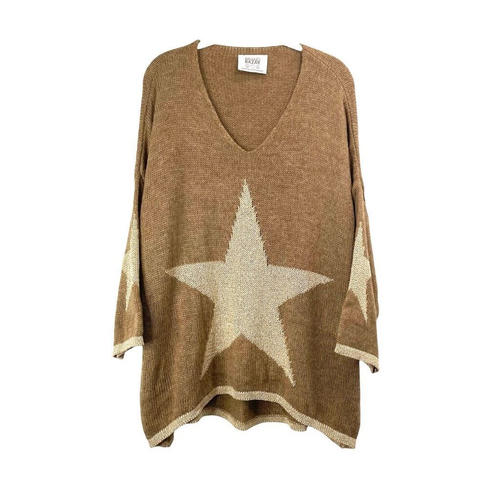 Brand Bazar wool blend metallic star boxy sweater Size 2 made in Italy lagenlook - Picture 2 of 8